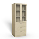 IRIS High cabinet 5A4 H2100 W800 D600, 3pcs drawers lower, 3A4 glass doors upper